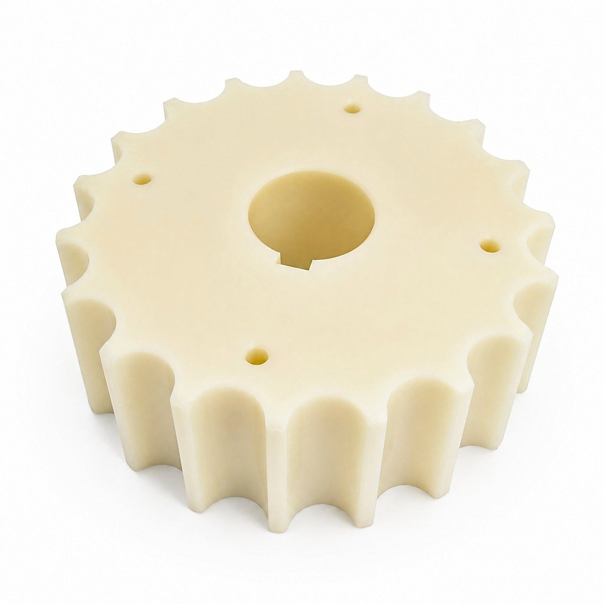 Nylon sprocket with keyway bore and bolt holes