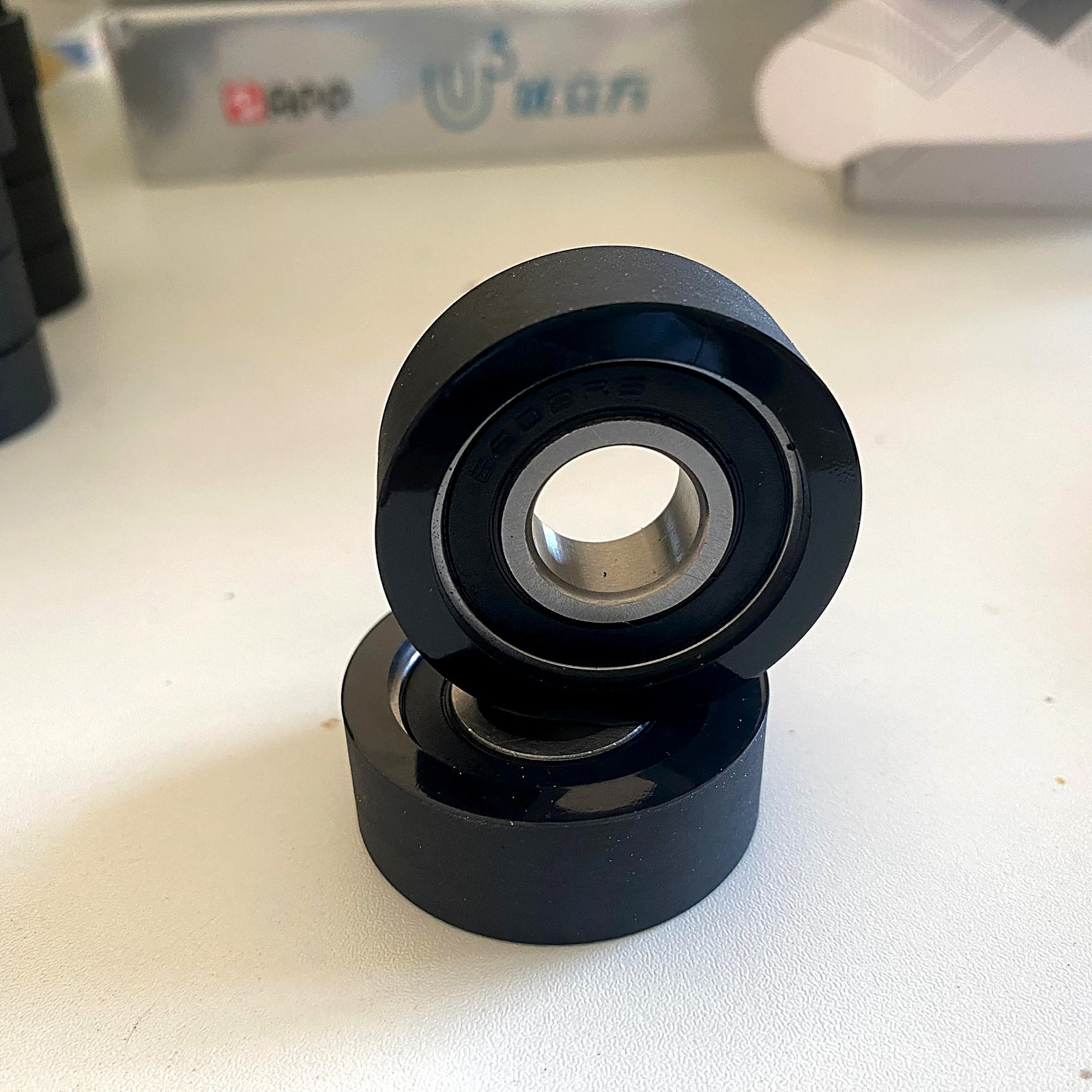 Black PU coated bearing wheels, workshop photo