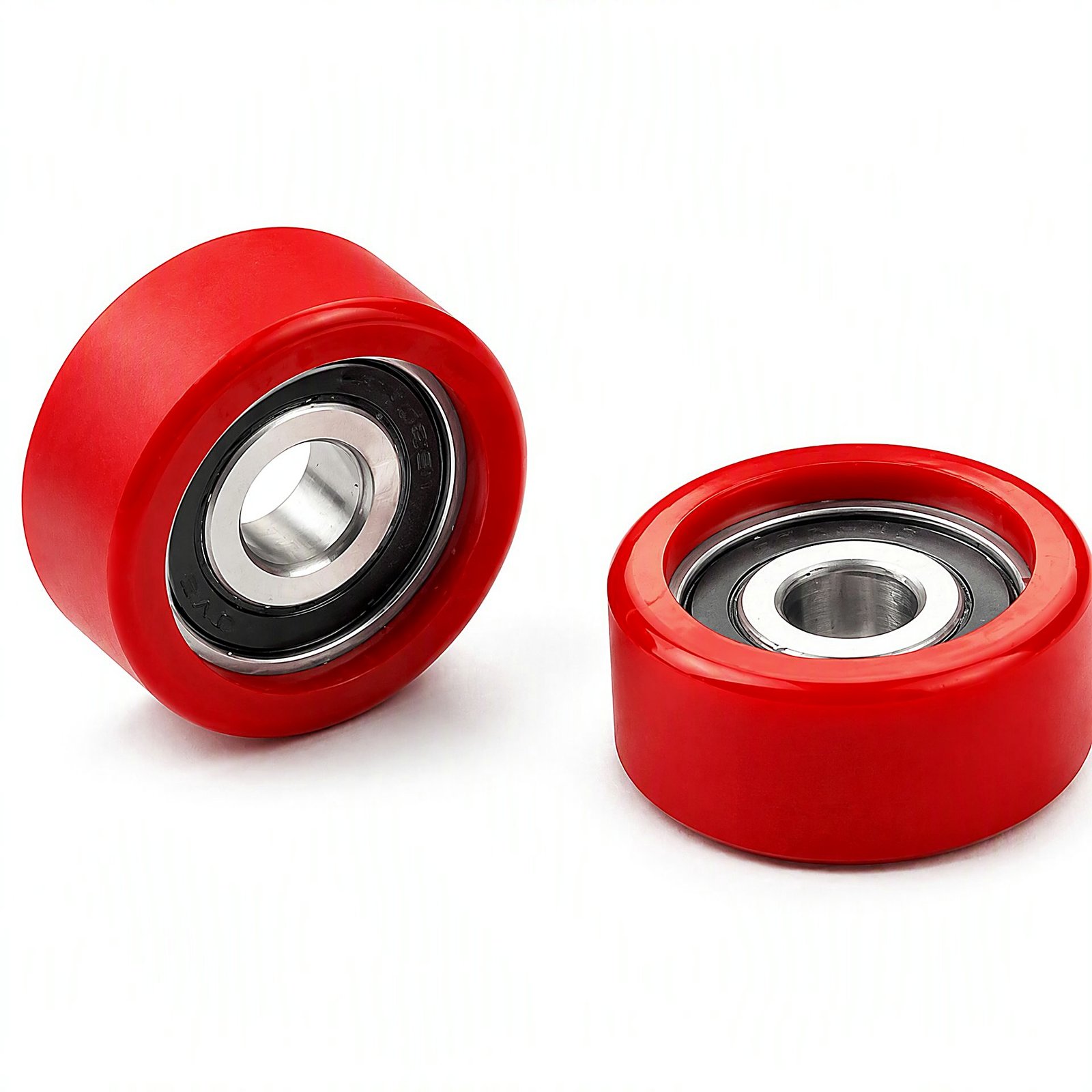 Red PU coated bearing wheels with sealed bearings