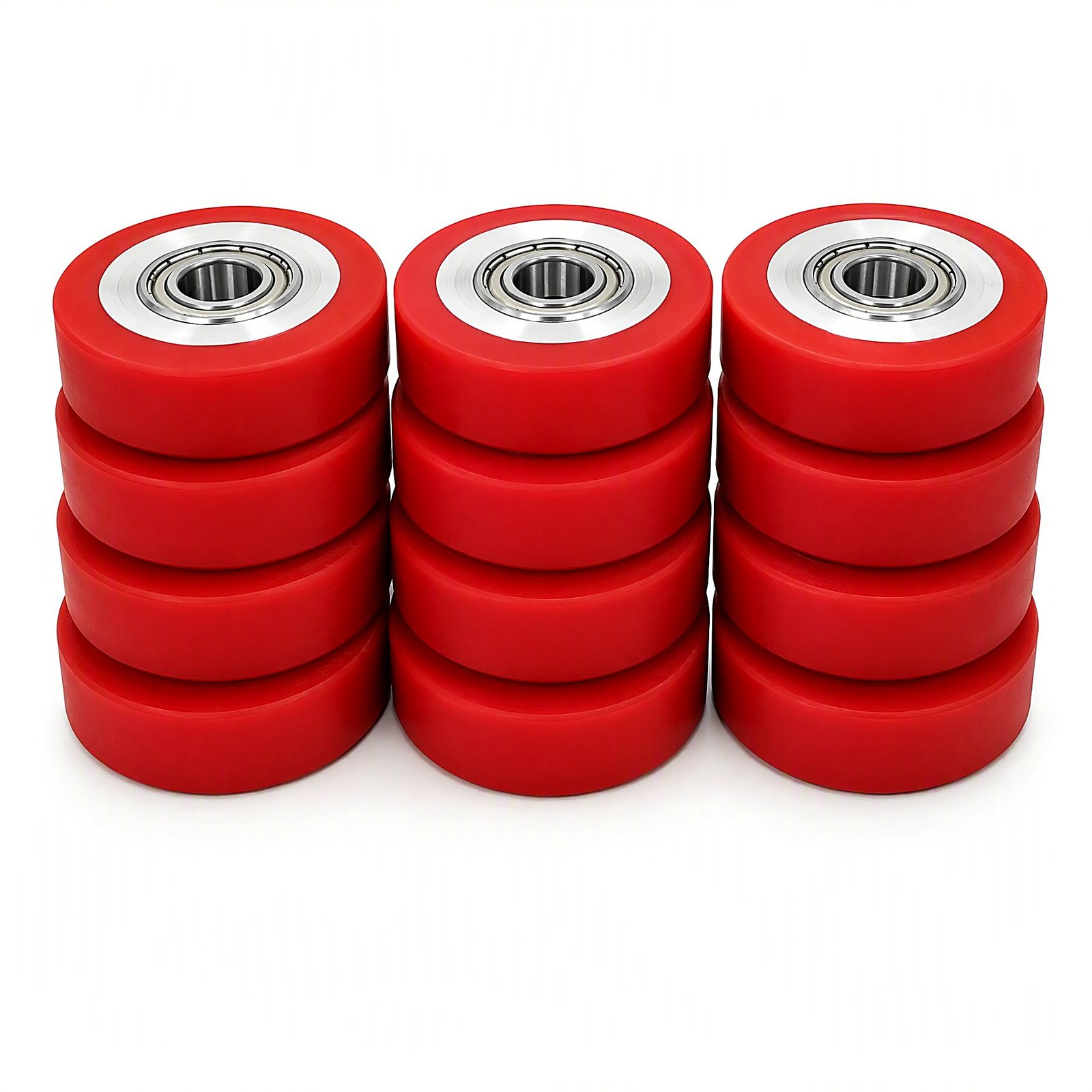 Red PU wheel with bearing fitted in aluminium core