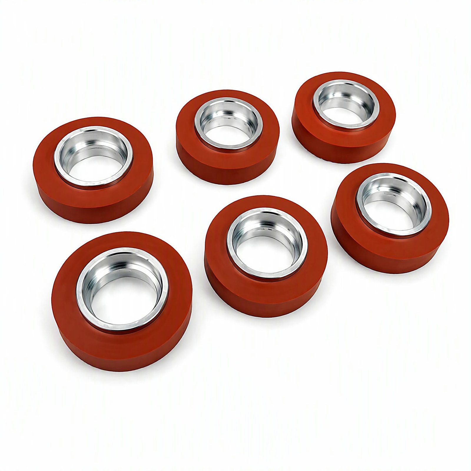 Brick red PU wheels with steel cup sleeves