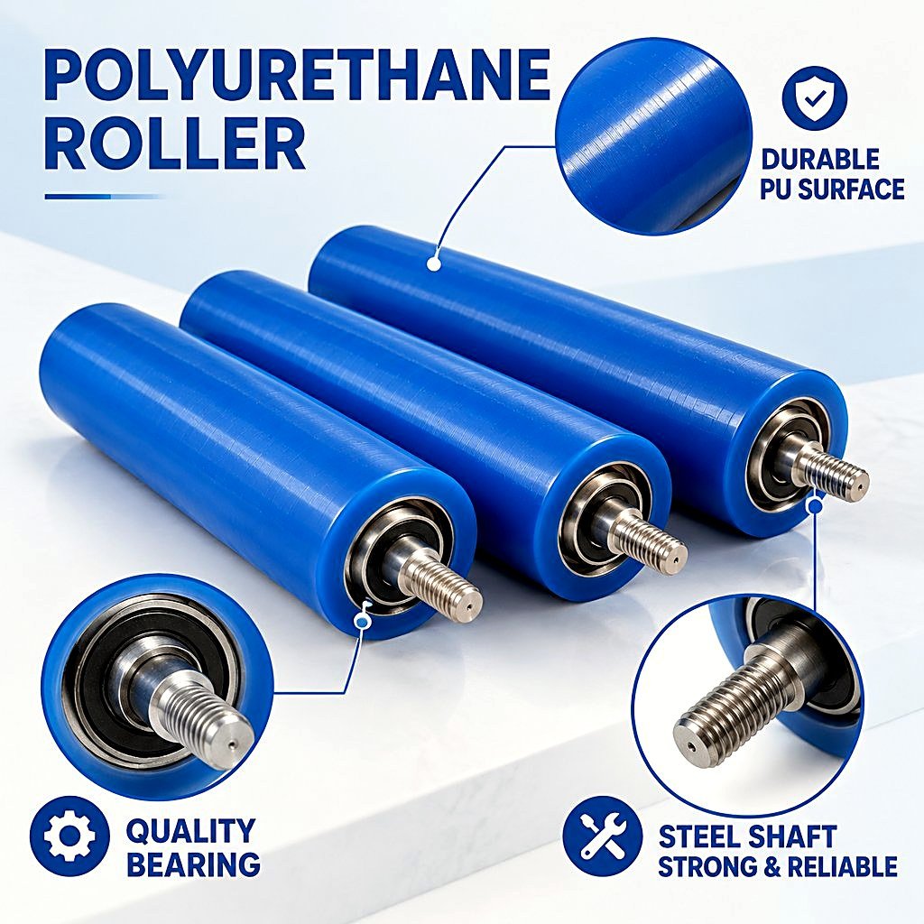 PU covered conveyor rollers made to frame drawing