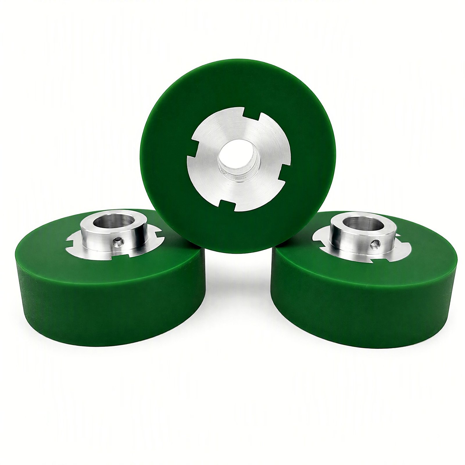 Green PU metering wheels, three pieces