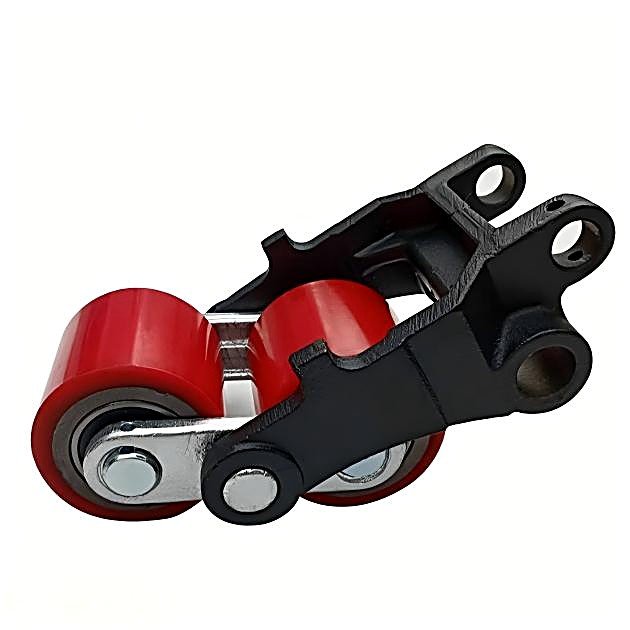 Pallet truck load roller assembly: two PU wheels with bearings on the mounting bracket