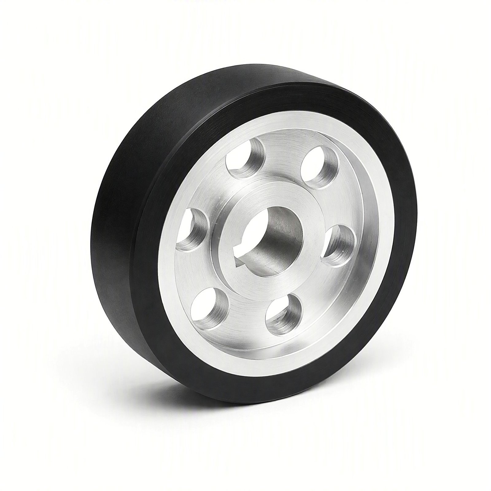 Black PU wheel on machined aluminium core